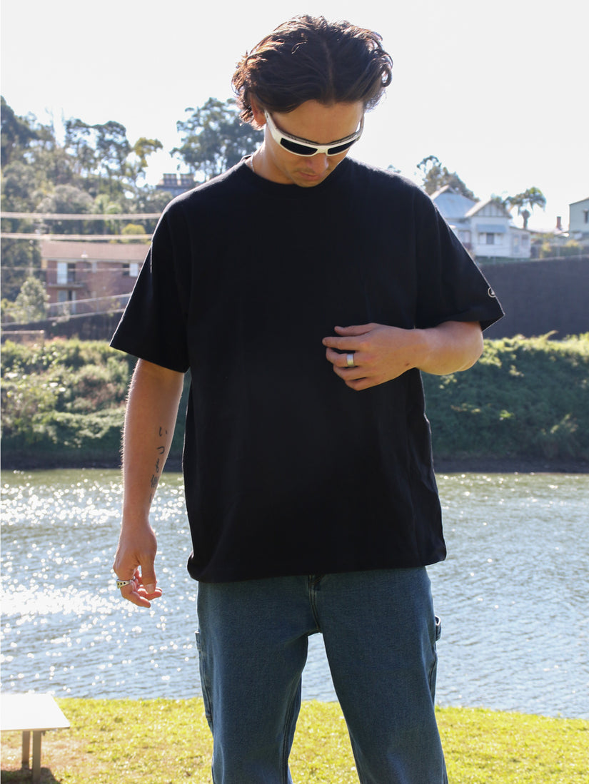 Solid Loose Short Sleeve Tee - Black