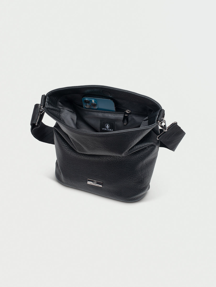 Strapped Pu Shoulder Bag - Black