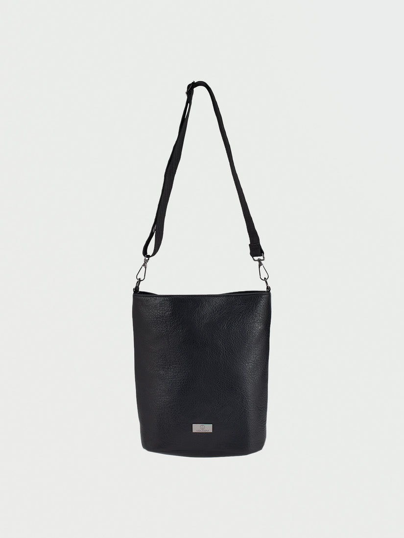 Strapped Pu Shoulder Bag - Black